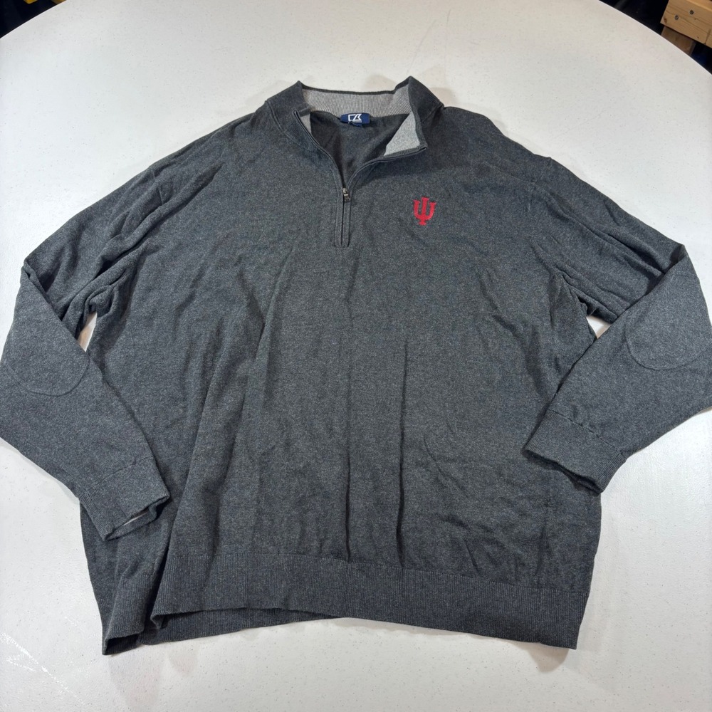 Indiana University Hoosiers Cutter & Buck Mens IU 1/4 Zip Sweater Gray 4XB Big